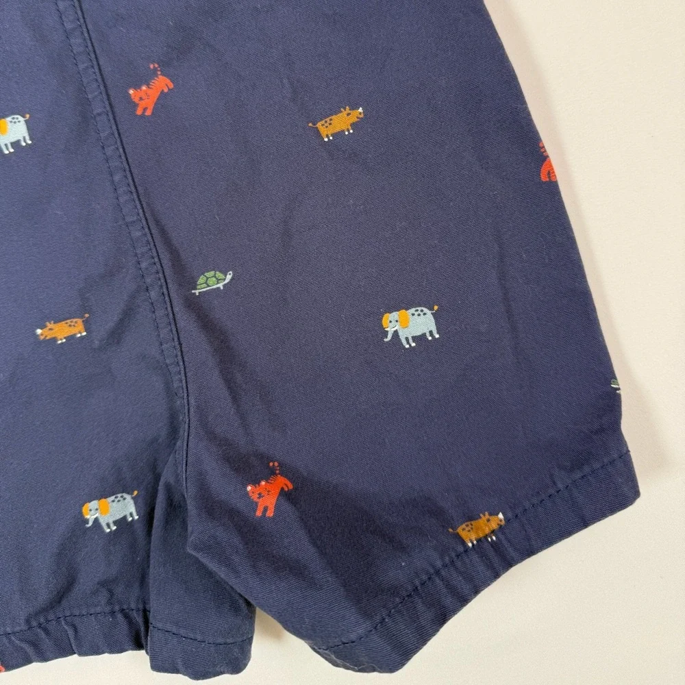 CARTER'S Baby Boys' Navy Blue‎ Animal Print Embroidered 100% Cotton Shortalls 6M
